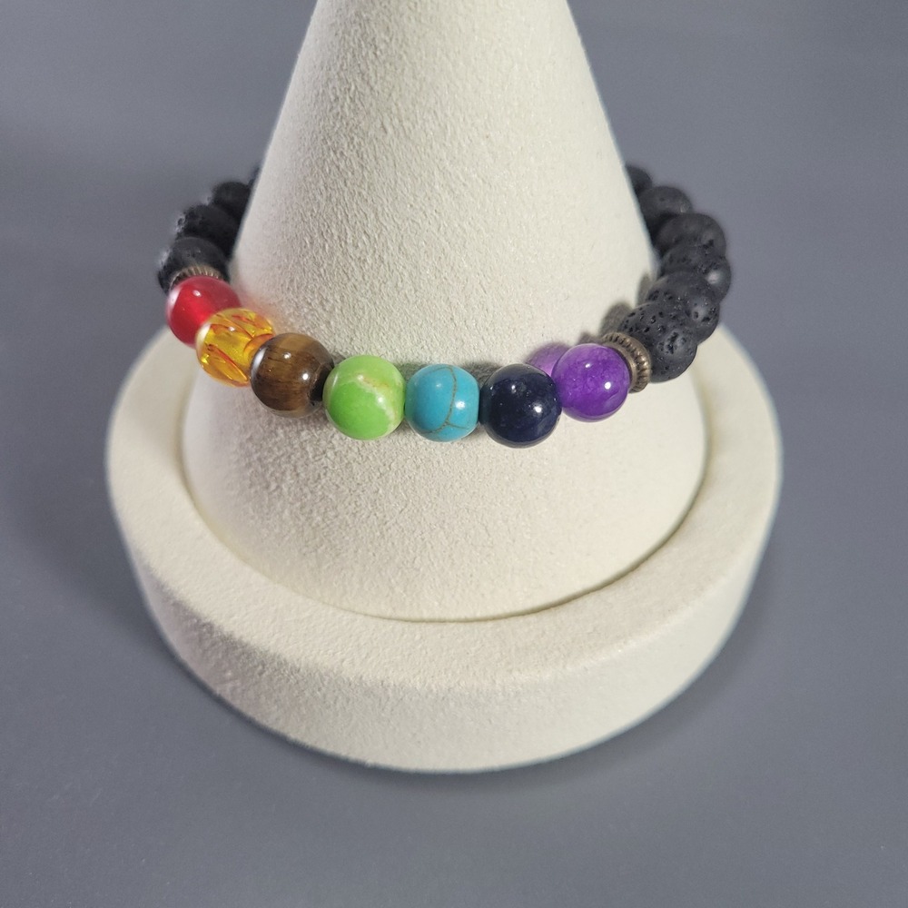 Chakra Stretch Bracelet Women Black Multi Lava Stone Amethyst Stretch Bead